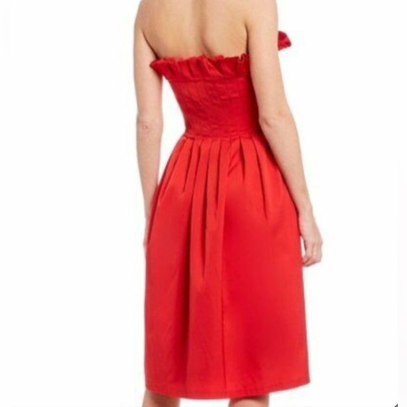 Antonio Melani Alicia Ruffled Pleated Dress Red Cocktail Off Shoulder Size 4 - Picture 4 of 14
